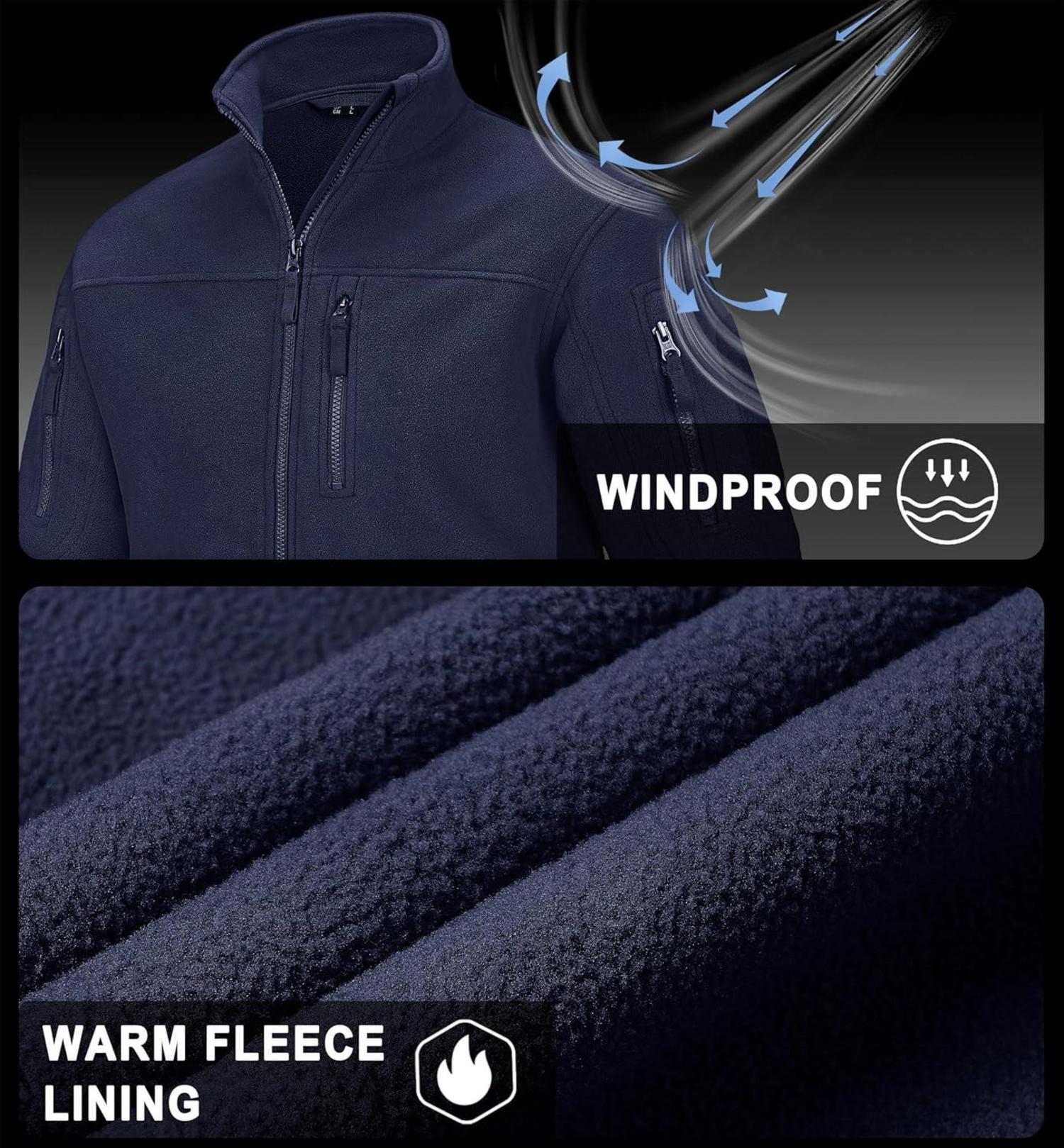 Outdoor Fleecejacke winddicht mit 7 Taschen Stehkragen Männlich