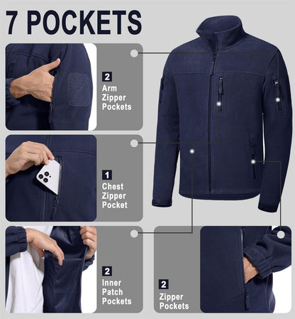 Herren Outdoor Fleecejacke Taktische Armee Jacke 7 Taschen Stehkragen M Dark