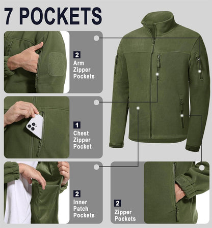 Herren Fleecejacke Outdoor Winddicht Taktisch 7 Taschen Stehkragen S Army Grün