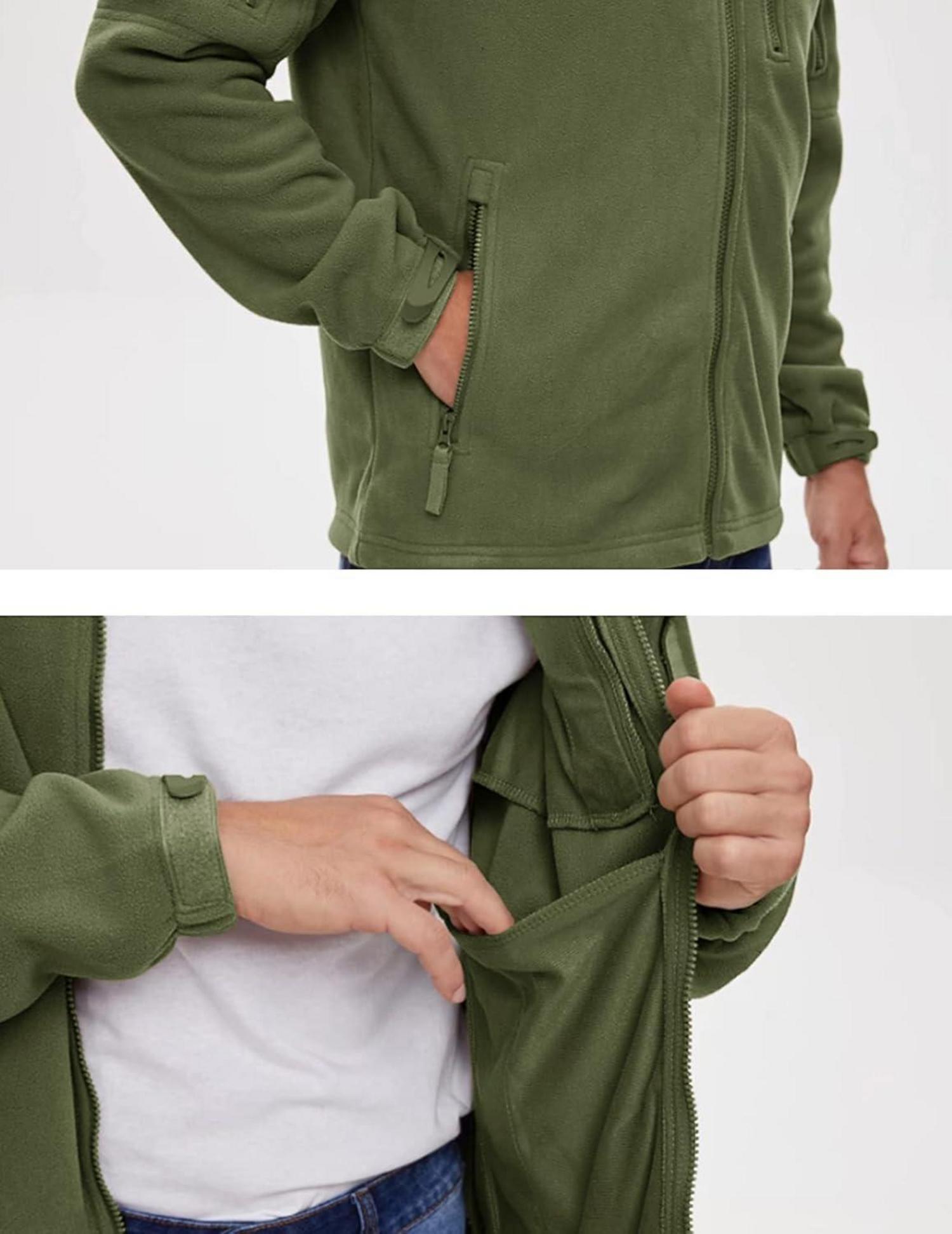 Herren Fleecejacke Outdoor Winddicht Taktisch 7 Taschen Stehkragen S Army Grün