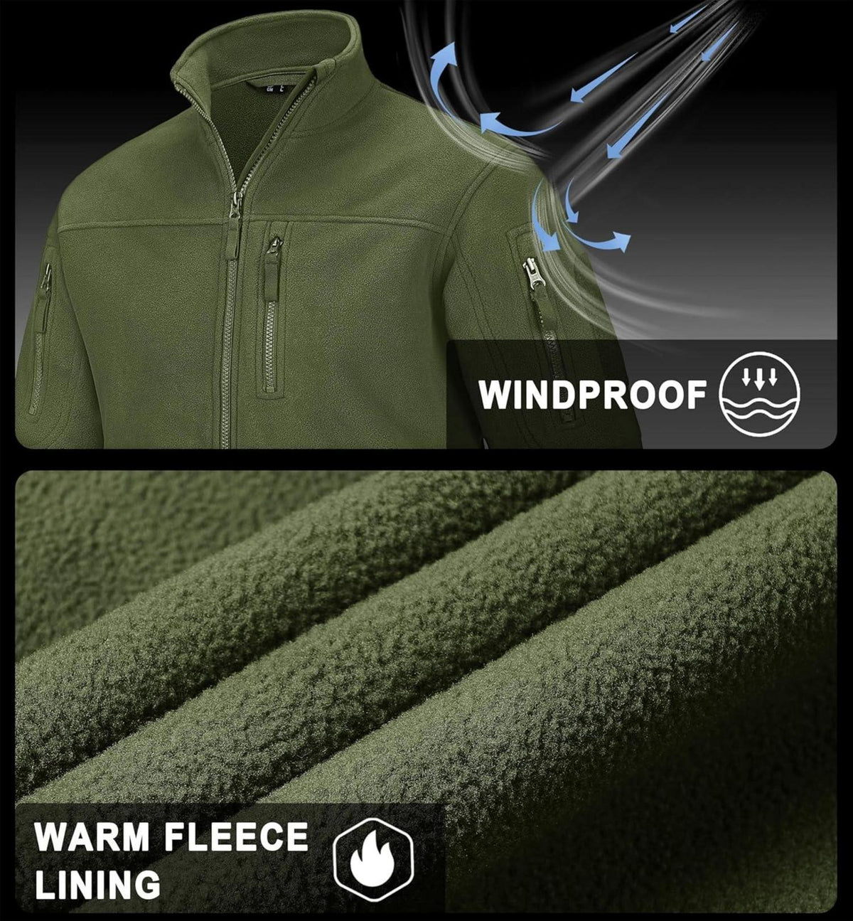 Outdoor Fleecejacke mit 7 Taschen, Winddicht & Warm, Jagdjacke