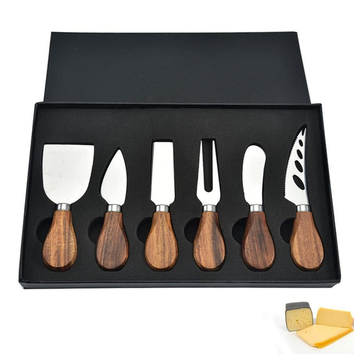 Käsemesser Set 6-teilig Edelstahl mit Holzgriff & Geschenkbox