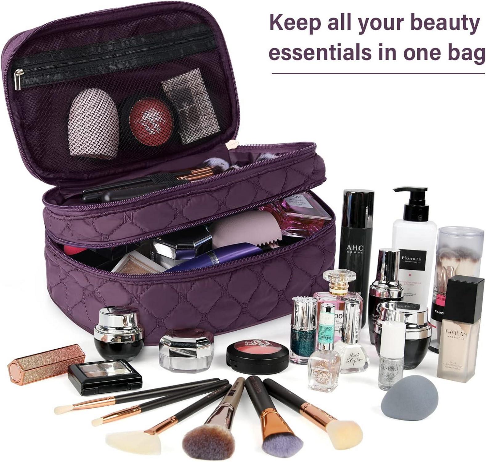 Kosmetiktasche Damen Make up Tasche Doppelschicht Violett