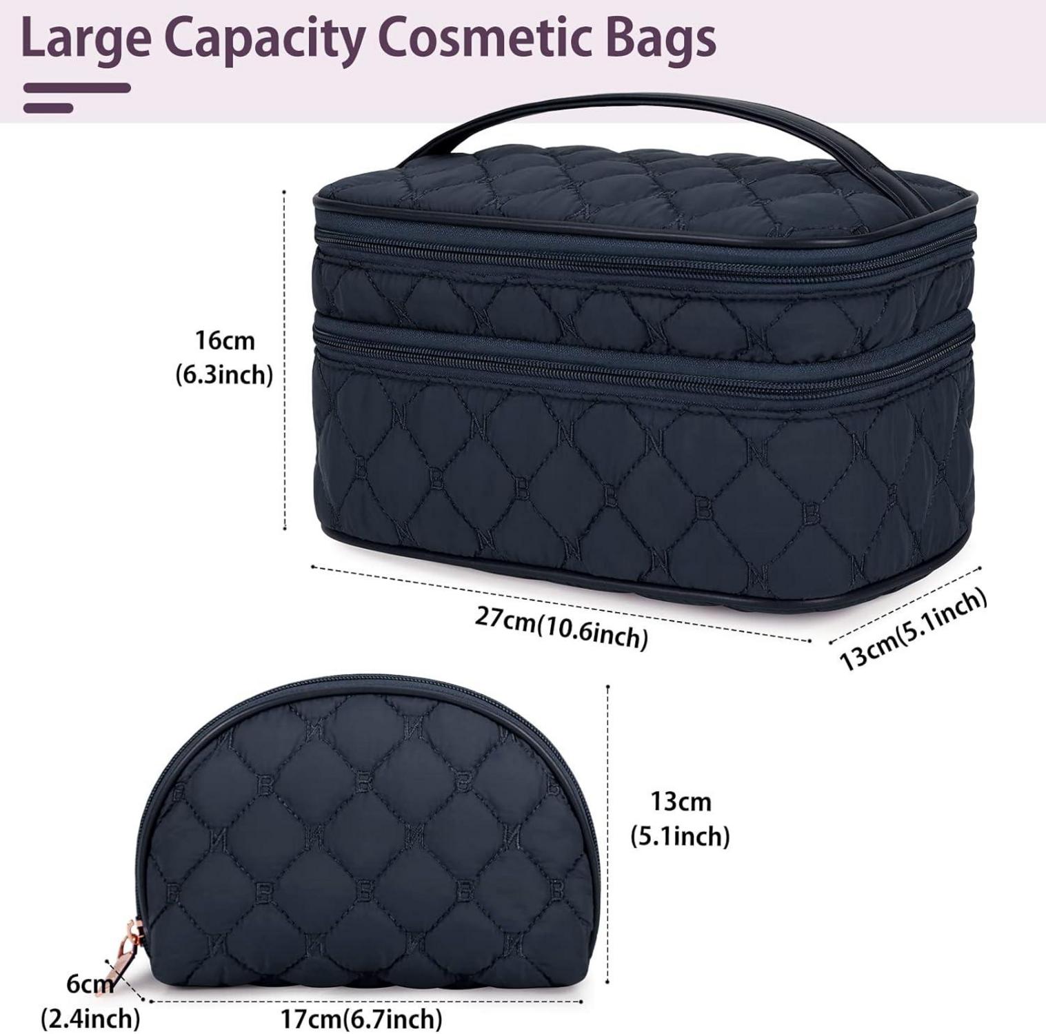 Kosmetiktasche Damen Doppelschicht Groß Wasserdicht Blau Makeup Reise