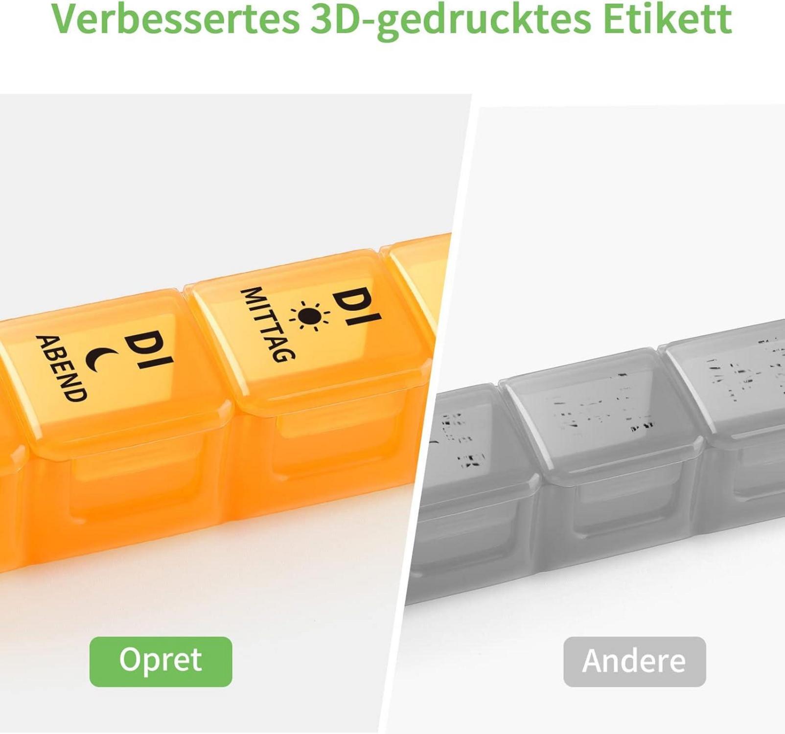 Tablettenbox 7 Tage Pillendose Große Fächer Medikamentenbox 4 Fächer