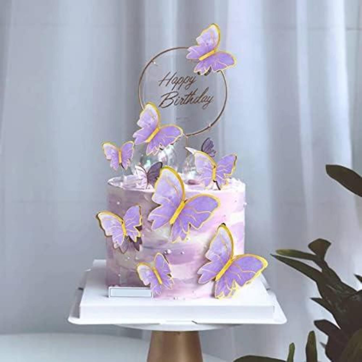 21er Set Lila 3D Schmetterlinge Happy Birthday Tortendeko
