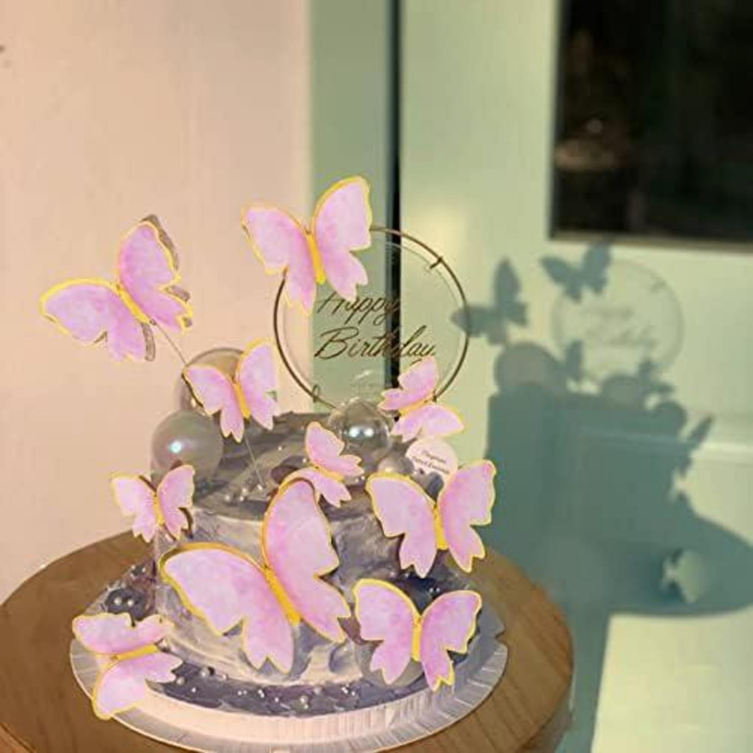 Hochwertige Lila Schmetterling 3D Cake Topper Set für Geburtstag Mädchen Hochzeitstorte