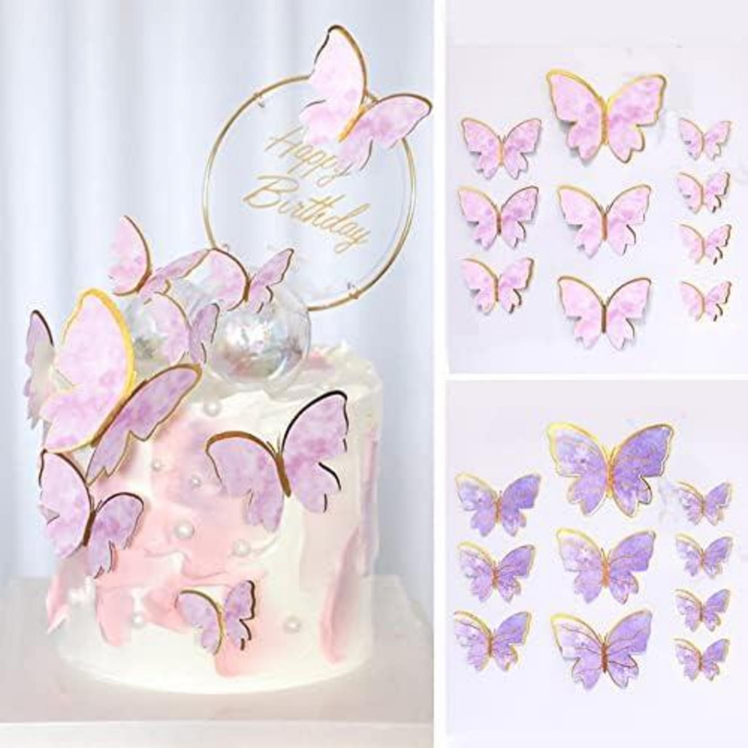 Happy Birthday Tortendeko Schmetterling 21tlg. 3D Butterfly lila Torte Cupcake