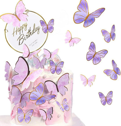 Happy Birthday Tortendeko Schmetterling 21tlg. 3D Butterfly lila Torte Cupcake