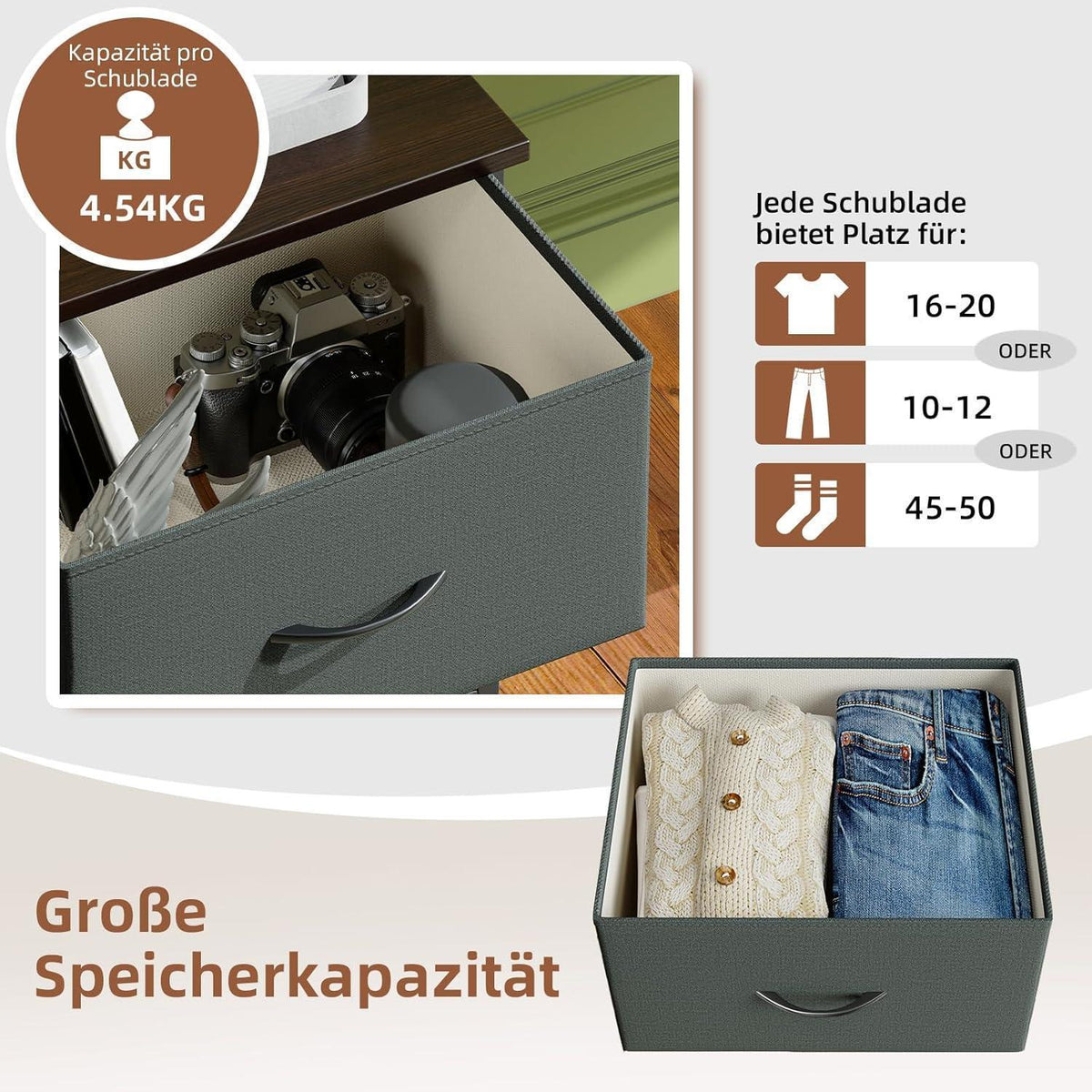 Somdot Kommode 4 Schubladen – Grau, 30x42x93 cm