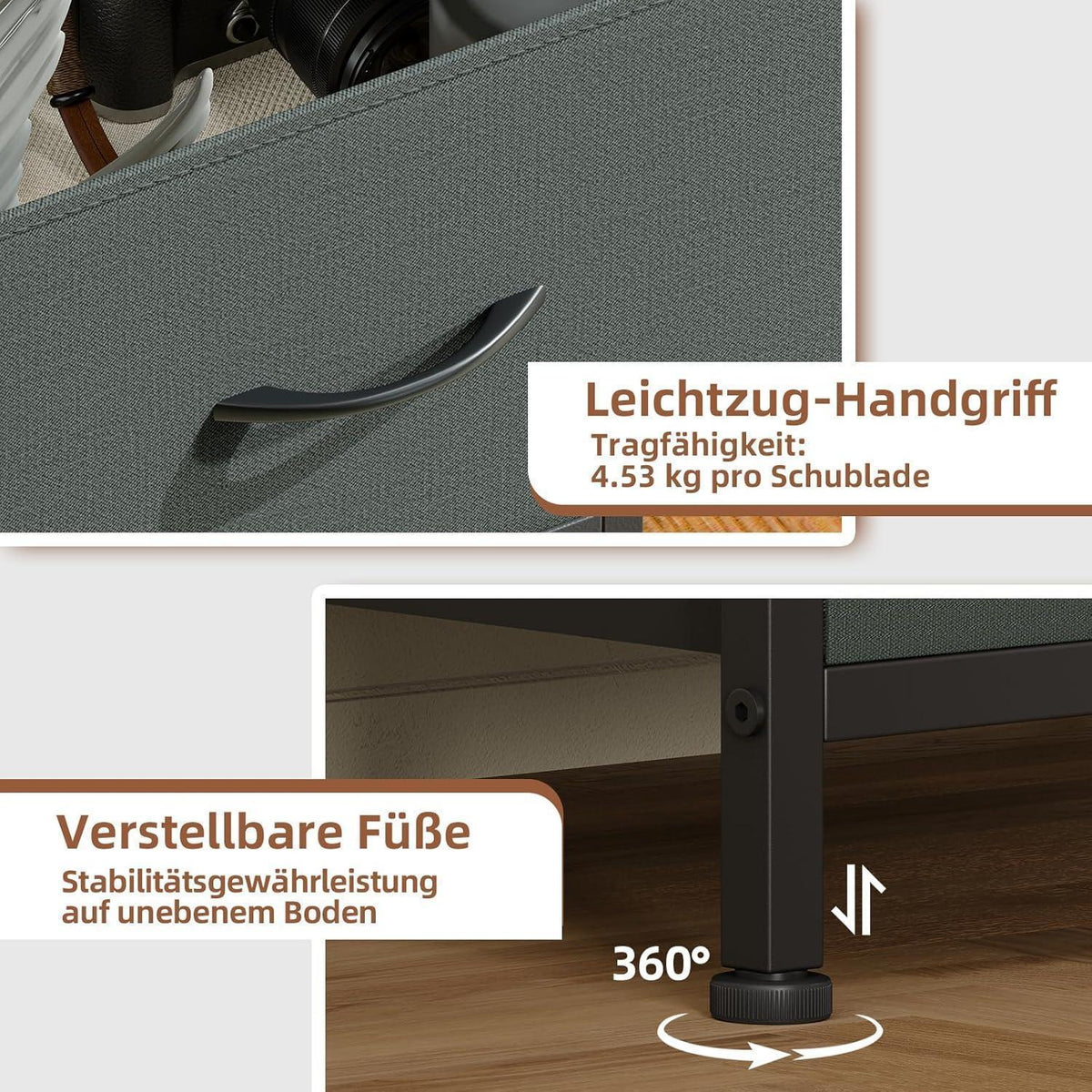 Somdot Kommode 4 Schubladen – Grau, 30x42x93 cm