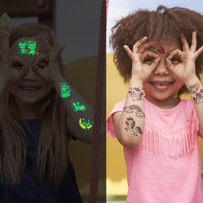 Einhorn Tattoo Kinder | Leuchtende Kindertattoos Sticker | Hautfreundlich | Einschulung Mädchen | Einhorn Spielzeug | Kleine Mitgebsel