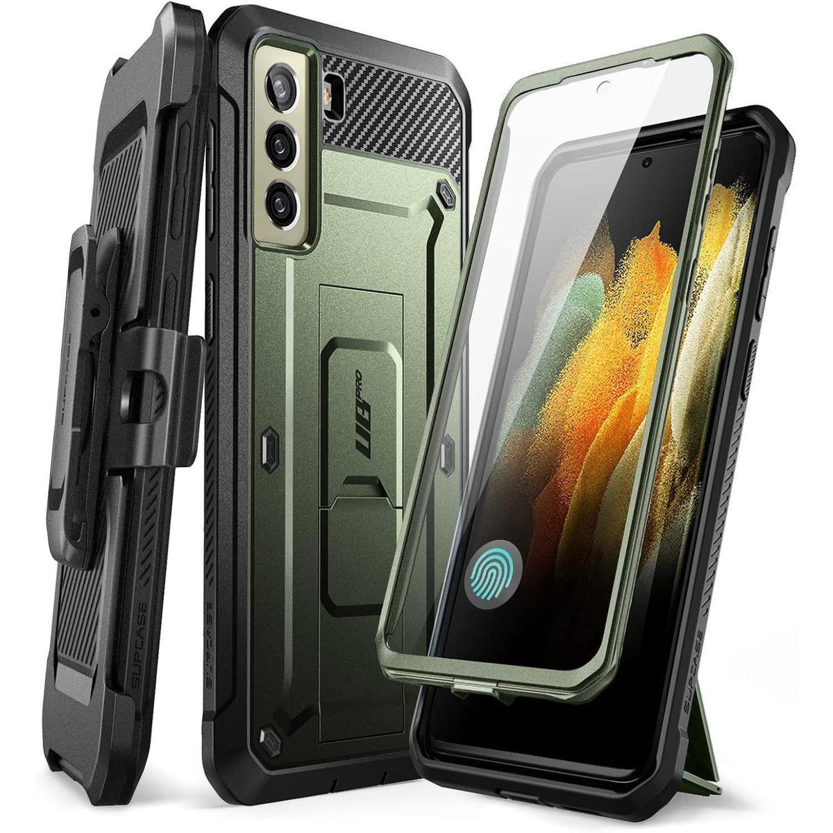 Outdoor Hülle für Samsung Galaxy S21 FE 5G mit Ständer Grün