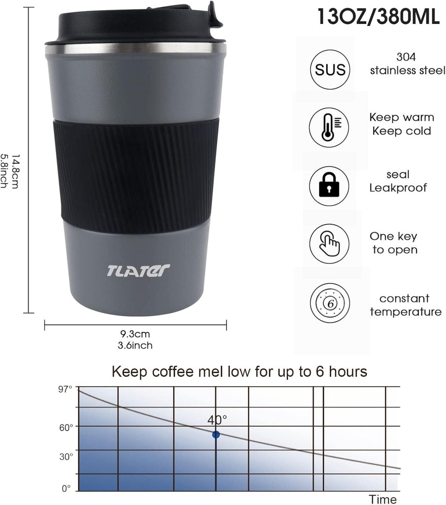 Tlater Kaffeebecher Edelstahl 380ml Thermobecher