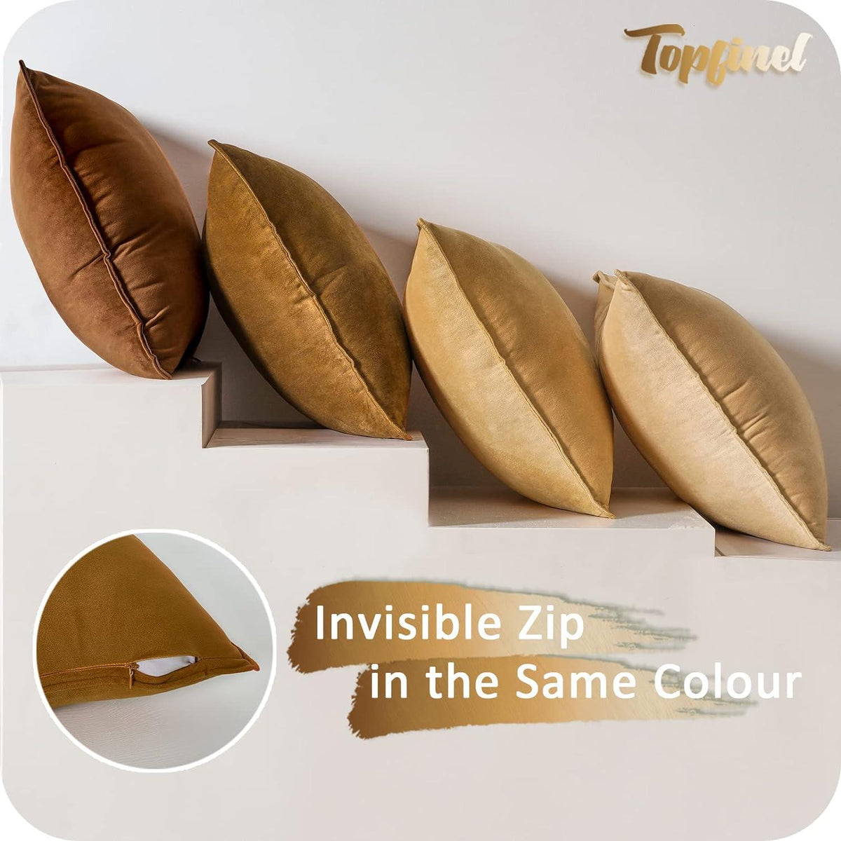 Topfinel Samt Kissenbezug 40x40 cm 4er Set Braun Karamell