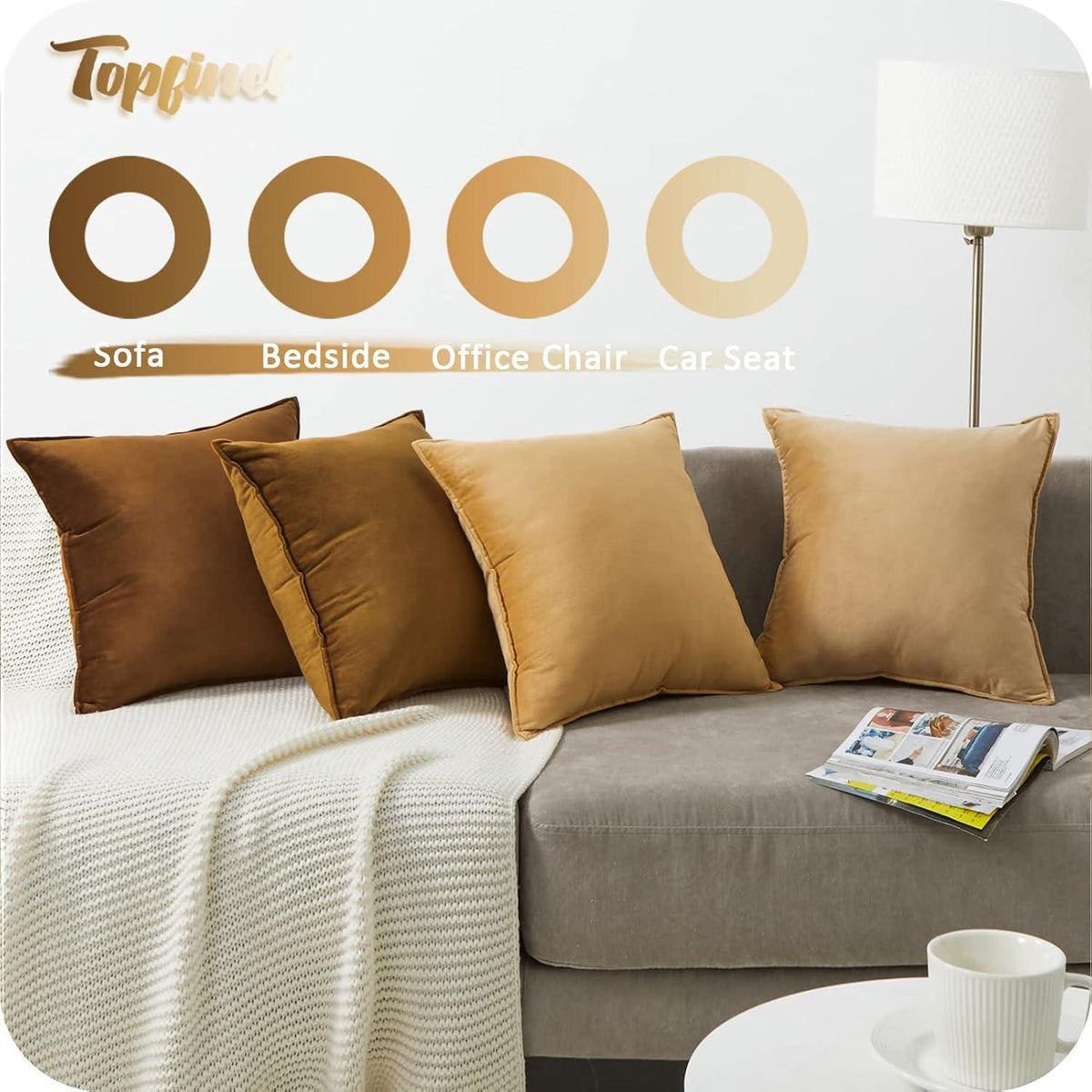 Topfinel Samt Kissenbezüge 40x40 cm Braun 4er Set - Dekokissen Zierkissen modern Wohnzimmer Bett Herbst Winter