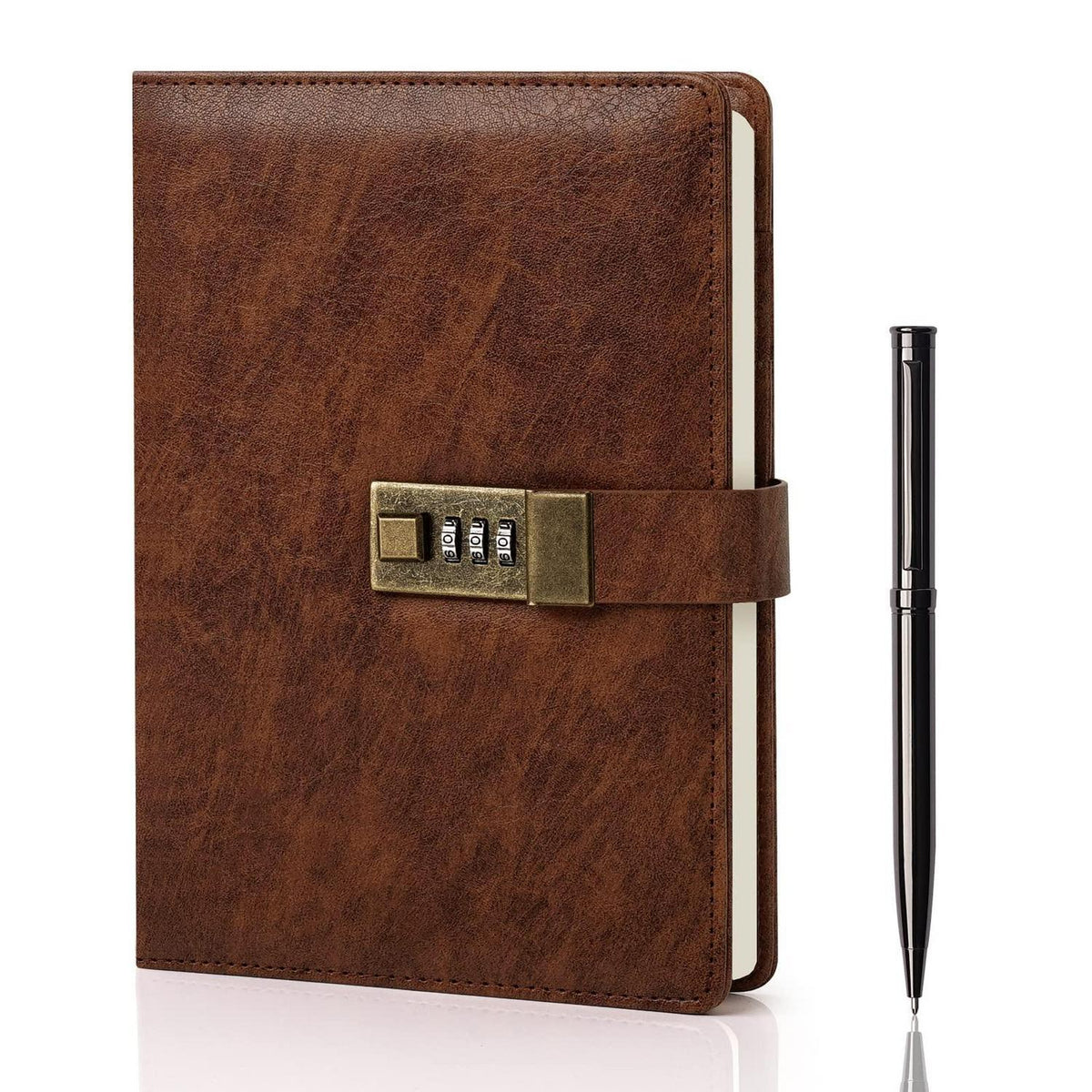 Tagebuch mit Schloss – A5 Journal mit Stift & Geschenkbox in Lederoptik