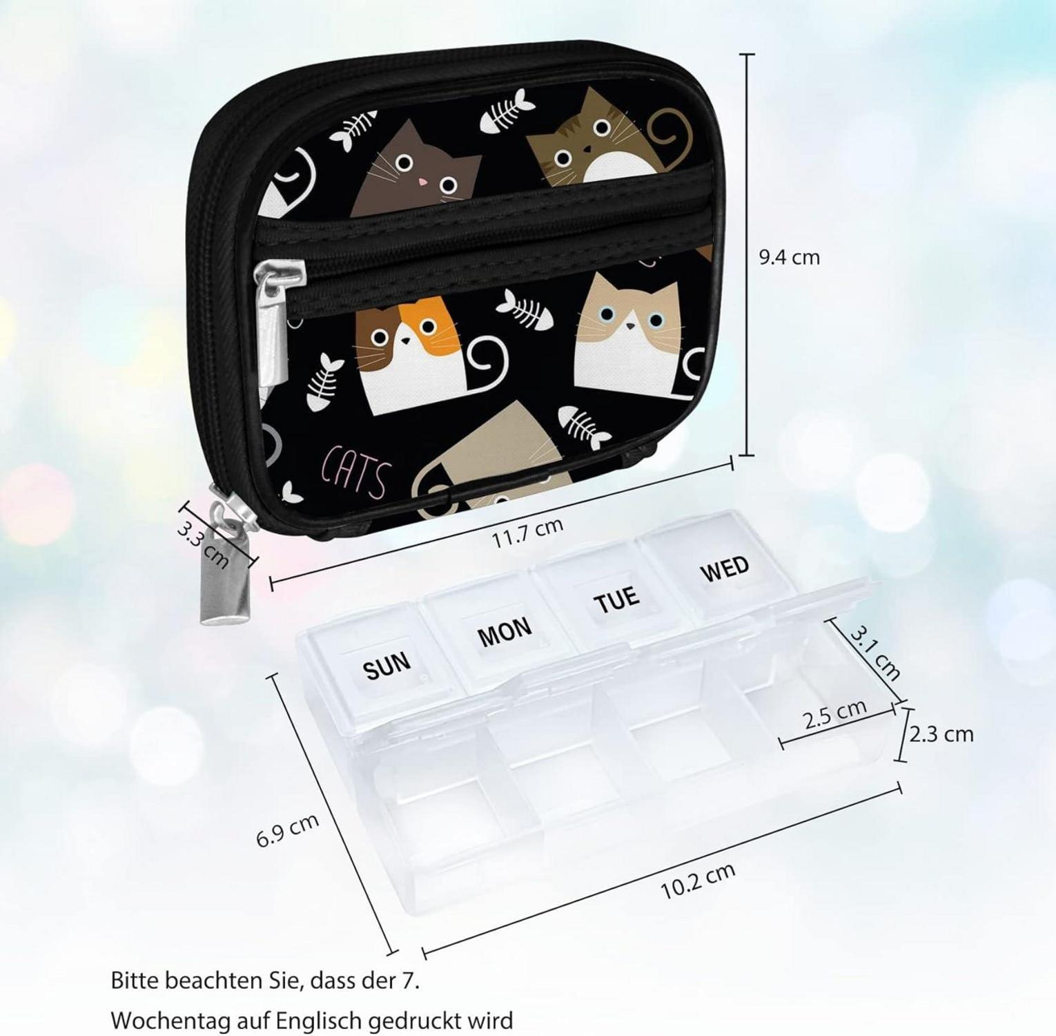 Serfeymi Tablettenbox 7 Tage Reißverschluss Stofftasche