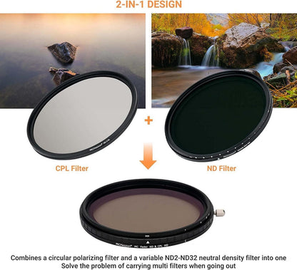 77mm Variabler ND CPL Filter 2in1 VND Polarisationsfilter Schutzkappe-Hardstop