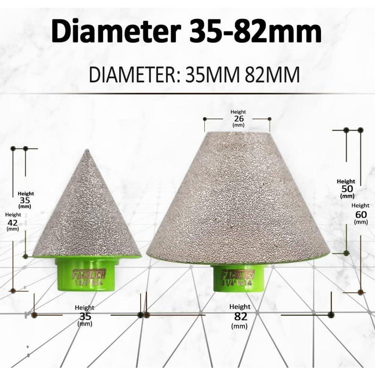 Diamant Fingerfräser 35mm & 82mm M14 zum Anfasen von Löchern