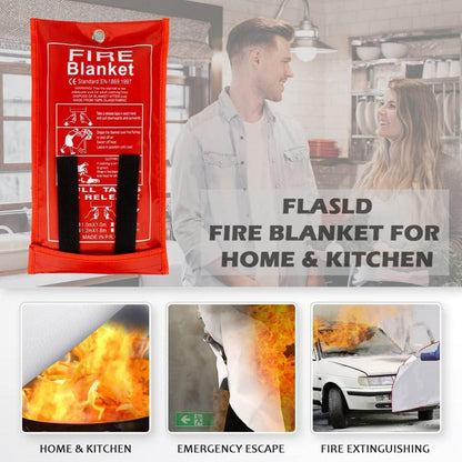 FLASLD Feuerlöschdecke 1m x 1m Glasfaser EN 1869:2019 für Küche, Kamin, Grill