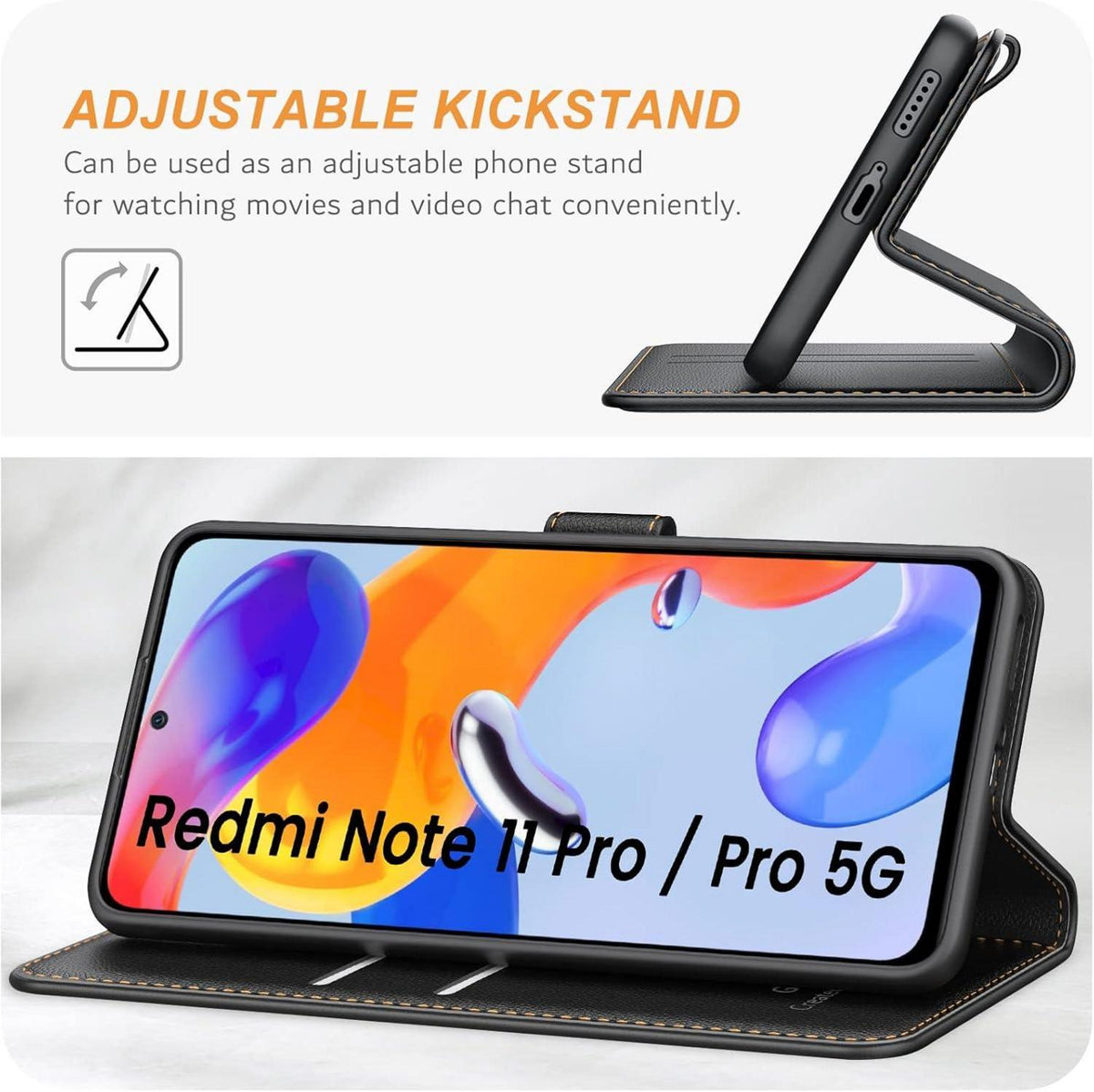 Leder Handyhülle Xiaomi Redmi Note 11 Pro 4G/5G Schwarz Flipcase Standfunktion