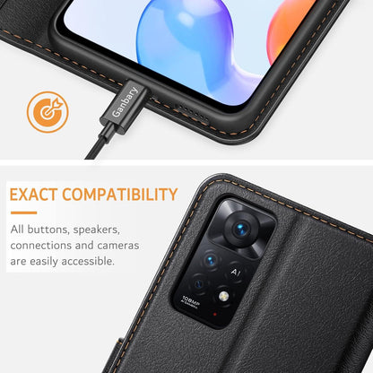 Xiaomi Redmi Note 11 Pro Handyhülle, Leder Tasche mit Kartenschlitzen, Schwarz