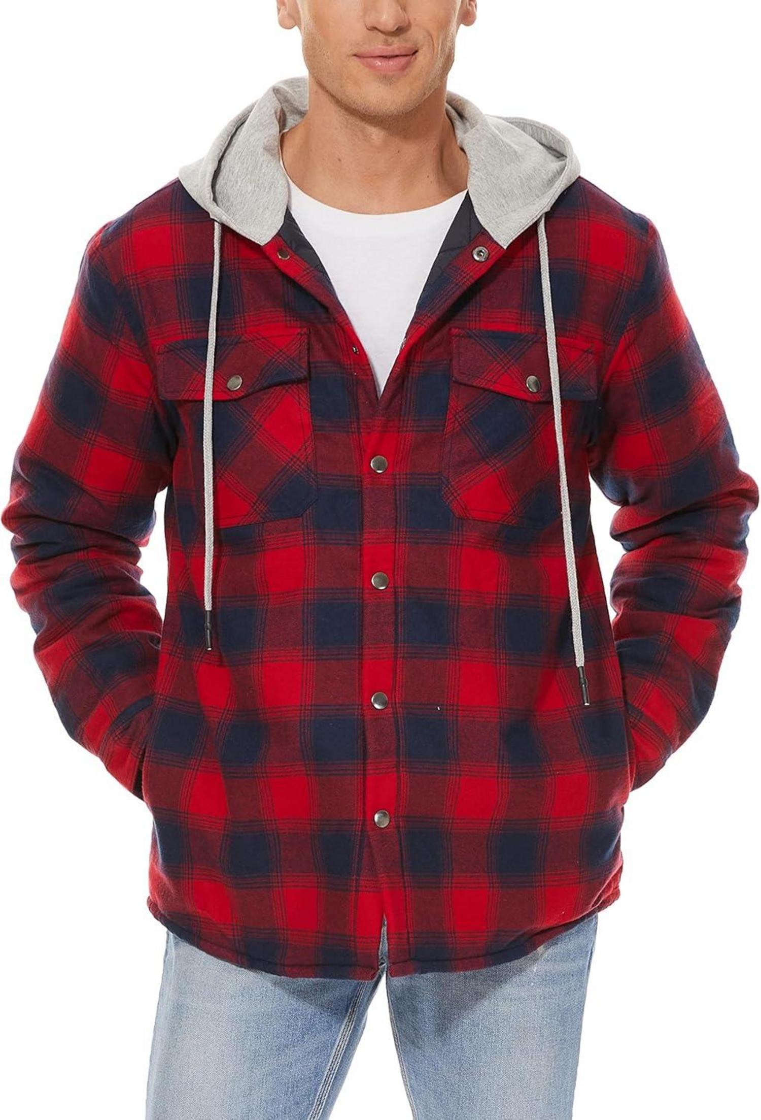 Herren Kariertes Winter Hemdjacke Thermohemd Gefüttert