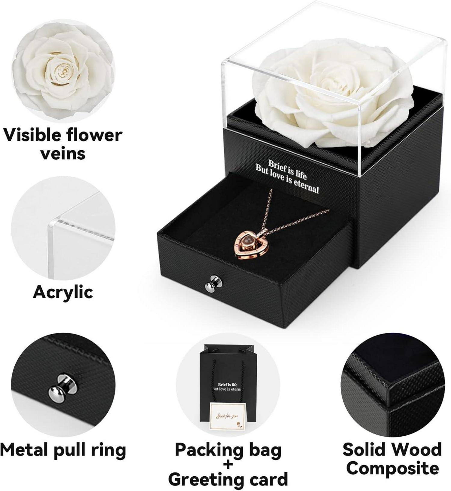 ADAZ Ewige echte Rose mit I Love You Halskette in Geschenkbox
