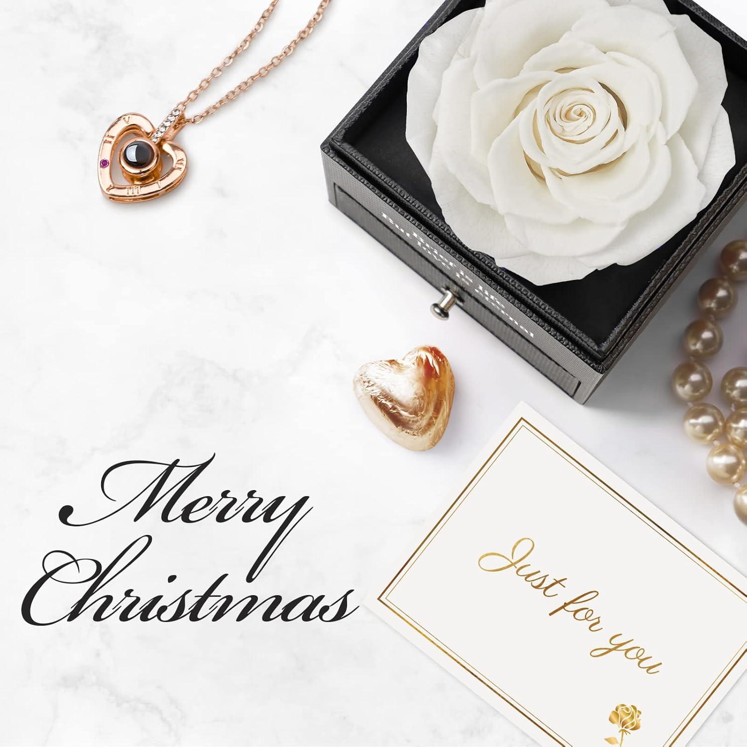 Ewige echte Rose mit I Love You Halskette Geschenkbox