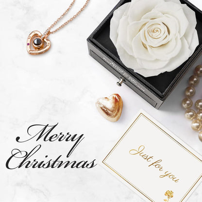 Ewige echte Rose mit I Love You Halskette Geschenkbox