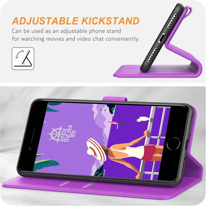 Handyhülle für iPhone SE 2022 5G / SE 2020, iPhone 7/8 Hülle, Premium Leder Tasche mit Kartenschlitzen, Magnetverschluss, Standfunktion - Violett