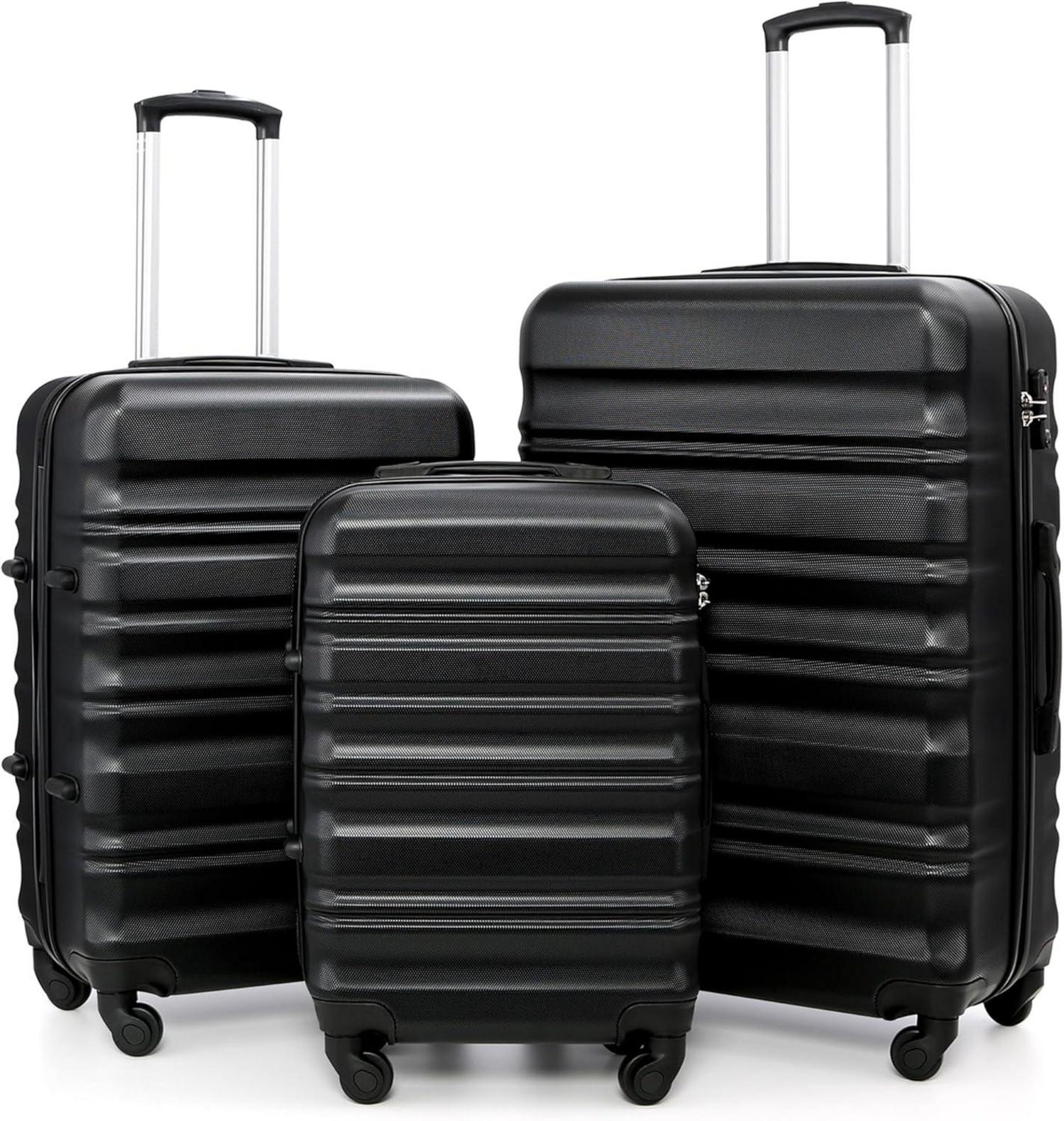 COOLIFE Hartschalen-Koffer Trolley Set TSA 4 Rollen Schwarz