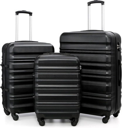 COOLIFE Hartschalen-Koffer Trolley Set TSA 4 Rollen Schwarz