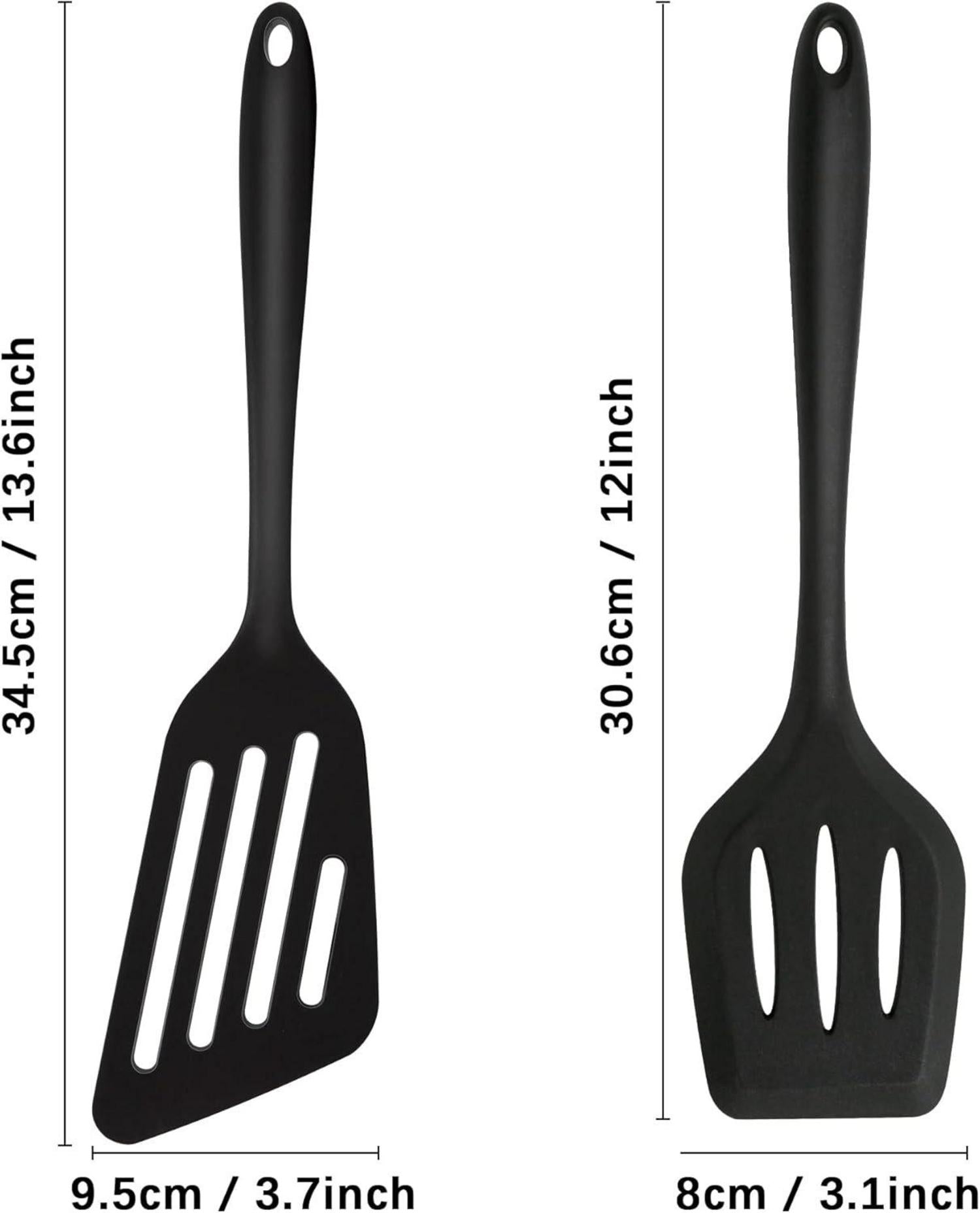 Silikon Pfannenwender Set 2-teilig, Schwarz, Spülmaschinengeeignet, hitzebeständig, 34cm
