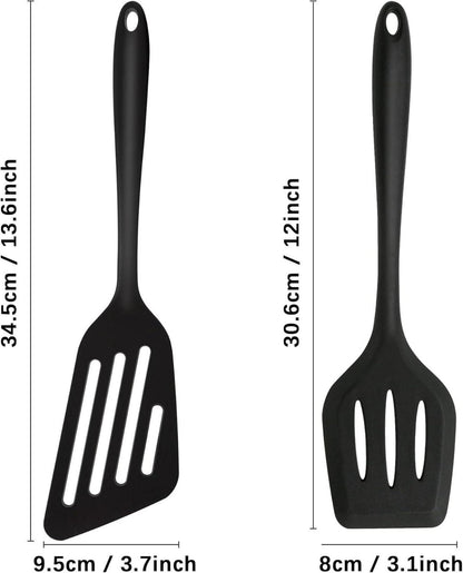 Silikon Pfannenwender Set 2-teilig, Schwarz, Spülmaschinengeeignet, hitzebeständig, 34cm
