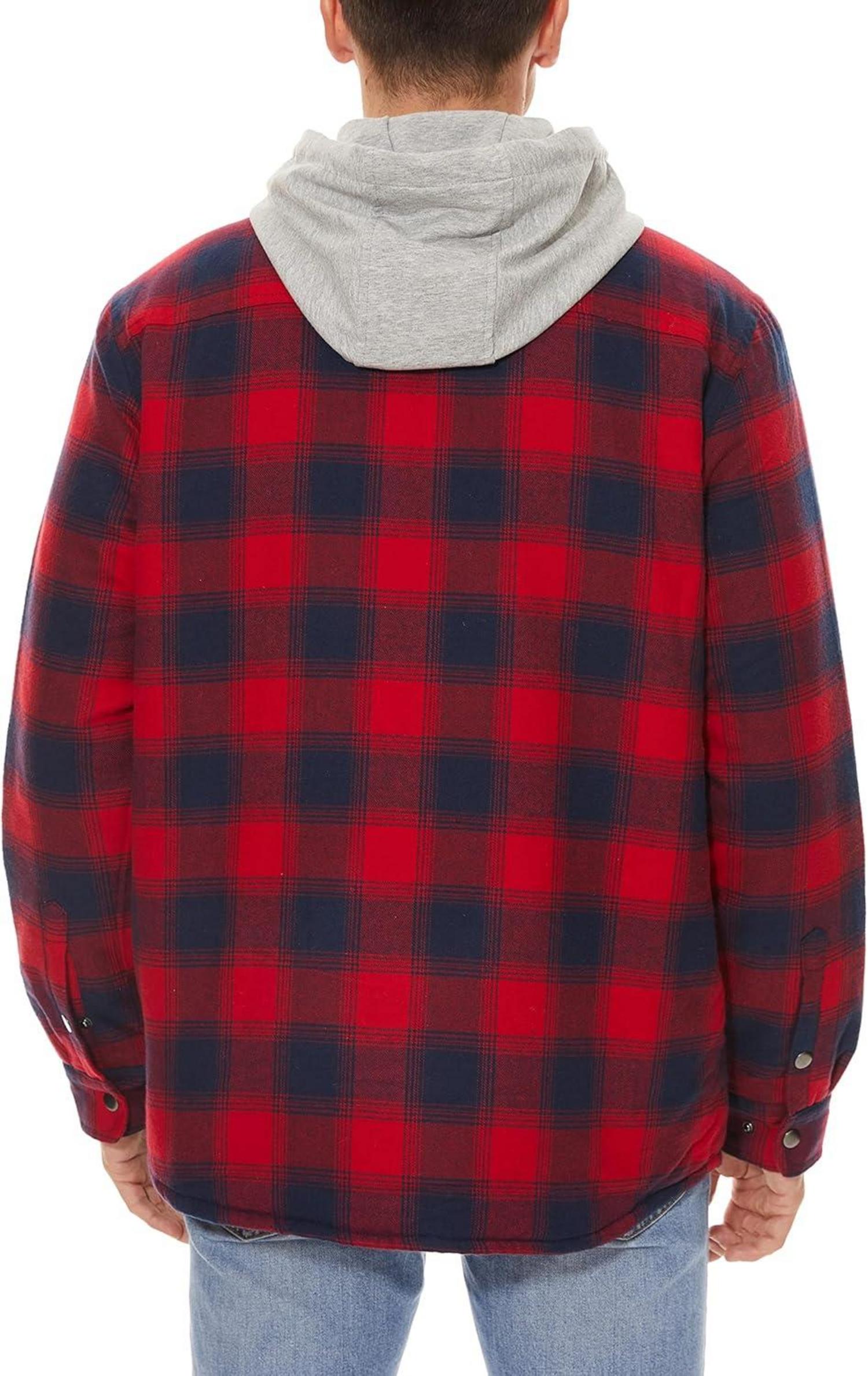 Herren Karohemdjacke Winter Thermohemd Gefüttert Kapuze Multi Taschen