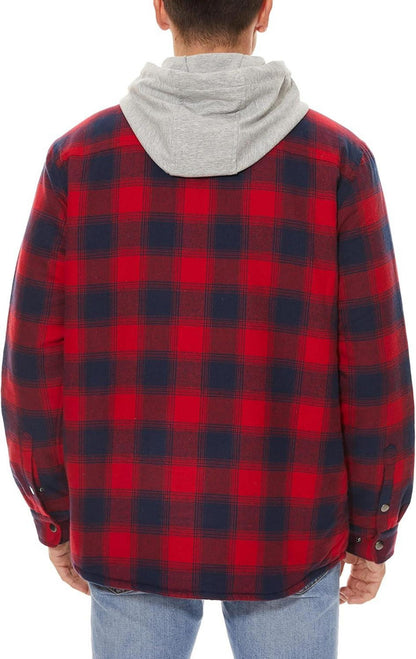 Herren Karohemdjacke Winter Thermohemd Gefüttert Kapuze Multi Taschen