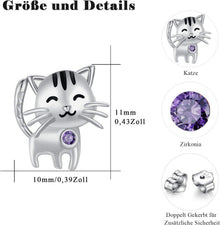 Katze Ohrstecker 925 Sterling Silber Hypoallergen Birthstone