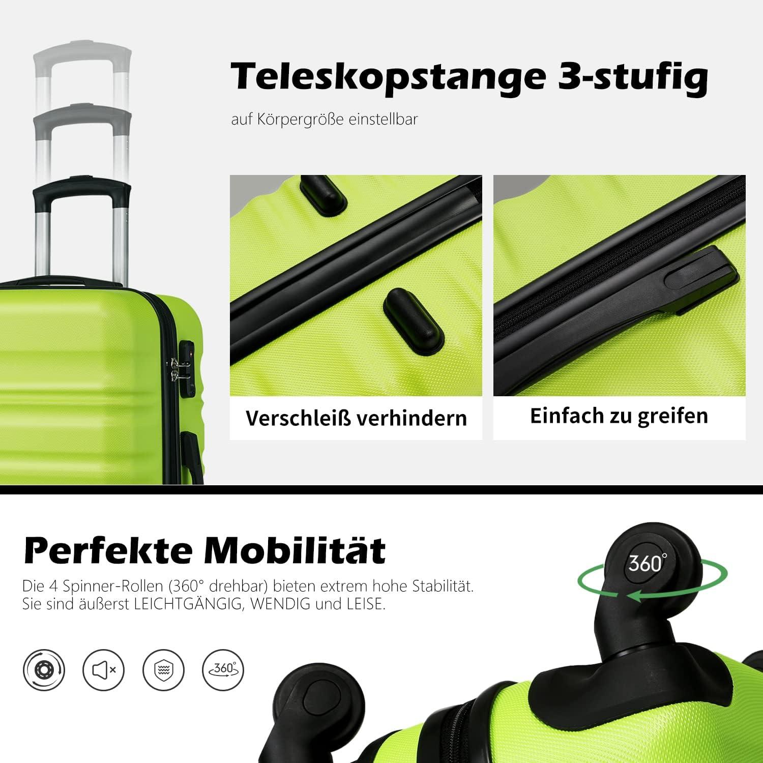 COOLIFE Hartschalen-Koffer Trolley Set 4 Rollen TSA Schloss Grün