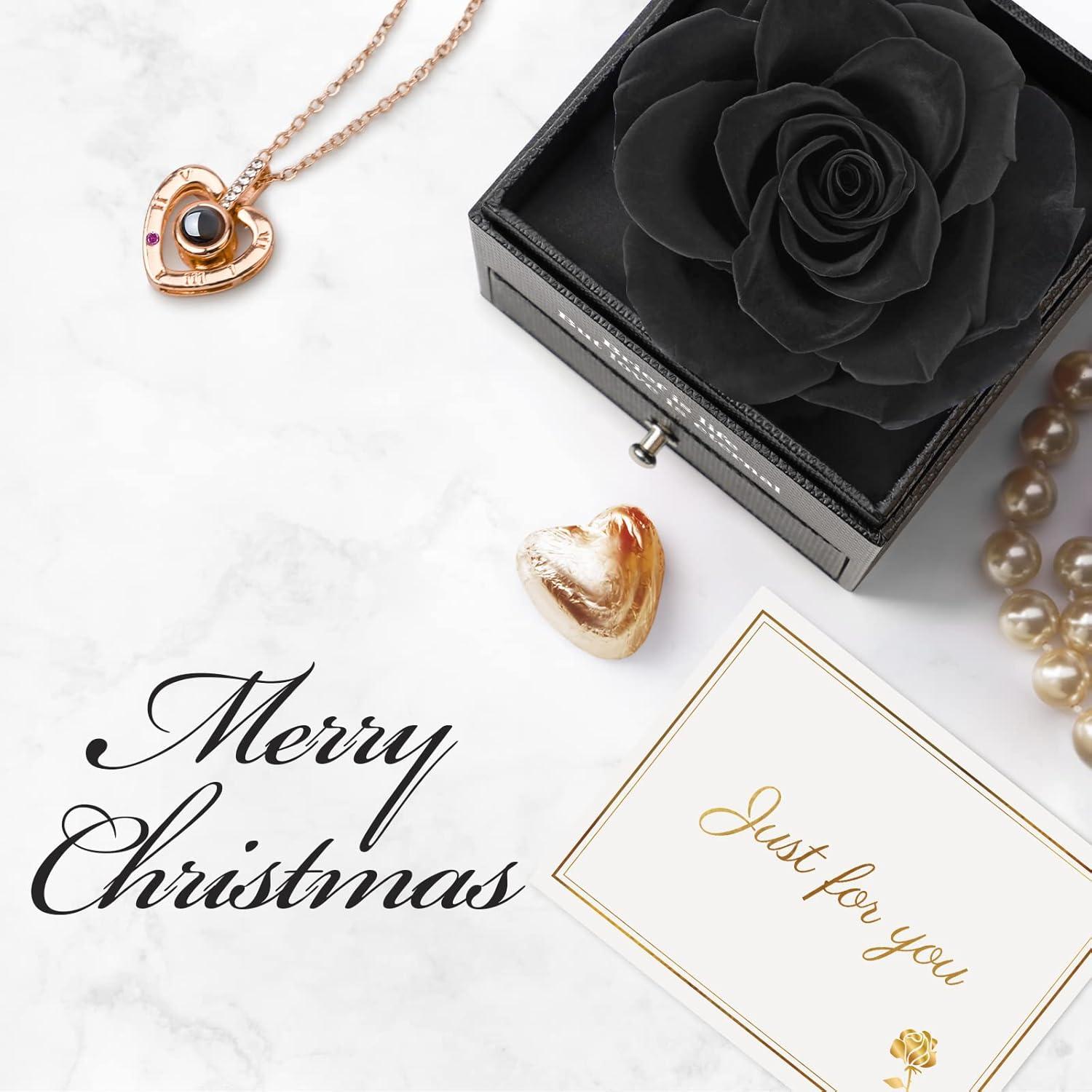 Ewige Rose mit I Love You Halskette Schwarz Geschenkbox