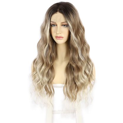 Synthetische Ombre Blonde Welle Spitze Front Perücke 24 Zoll