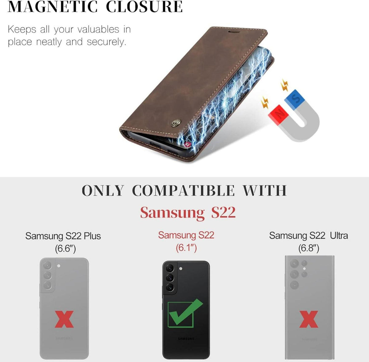 CaseMe Samsung Galaxy S22 5G Hülle Premium Leder Flip Case