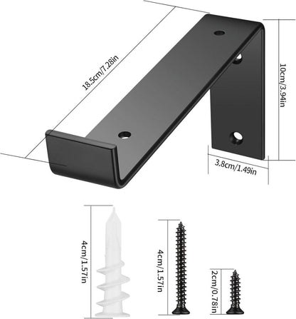 2er Set 18cm Schwarze Wandregalhalterung Metall - Winkel