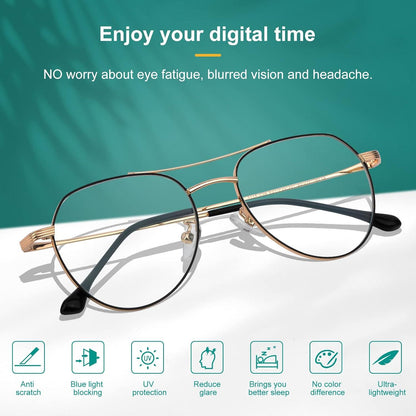 Damen Herren Blue Light Blocking Glasses PC Gaming Brille Gold UV