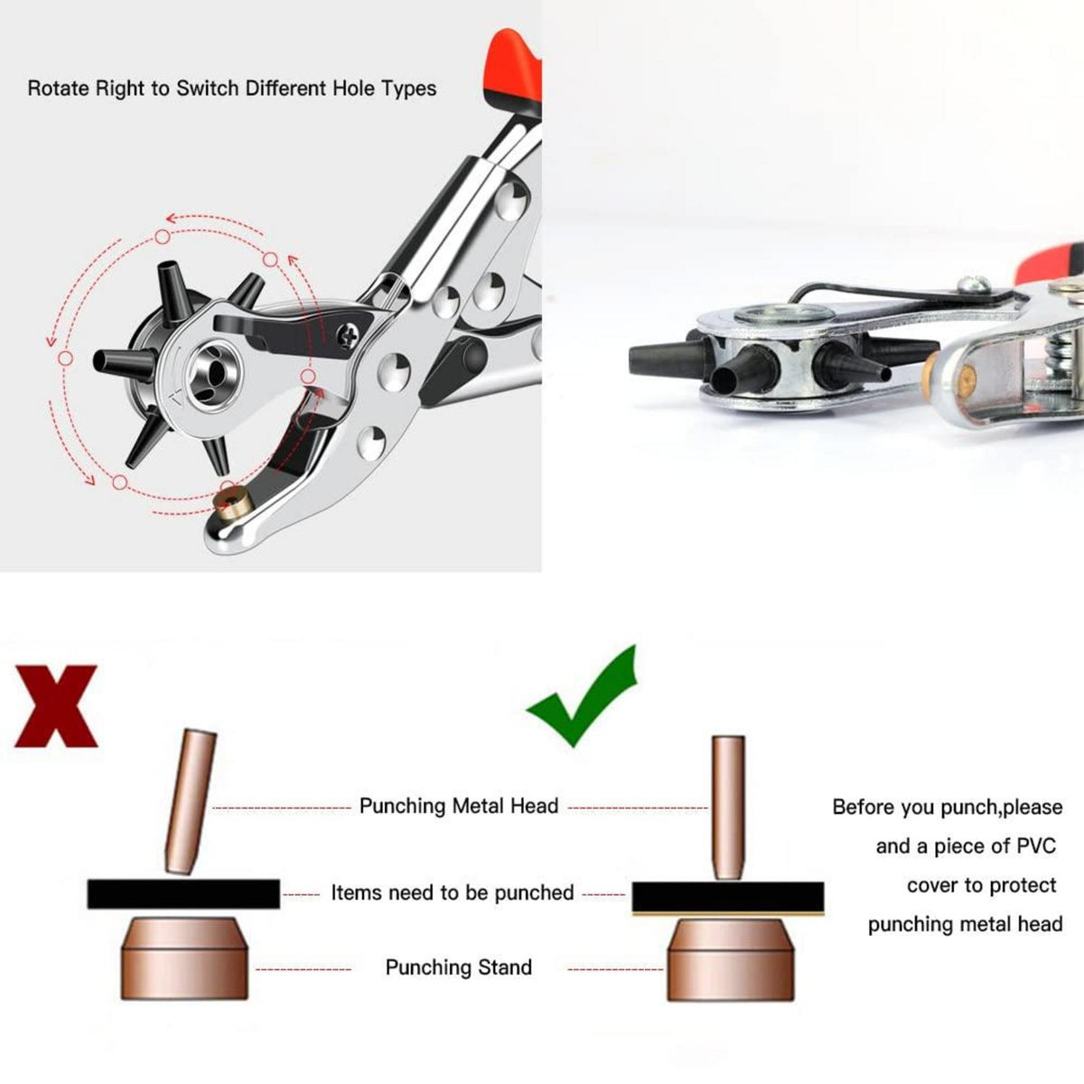 Lochzange für Leder 2-4.5mm 6 runde Hochleistungs-Revolver-Lochzange