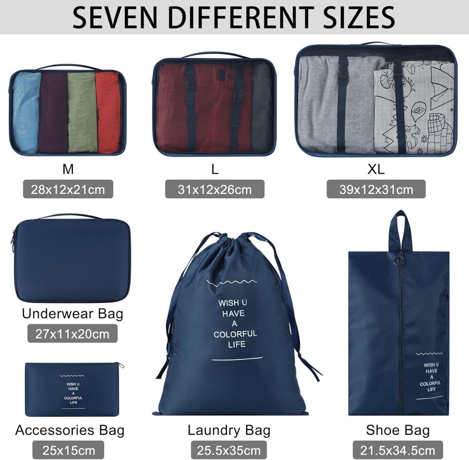 7-teiliges Kleidertaschen Set Verpackungswürfel Organizer Urlaub Reise Packing Cubes