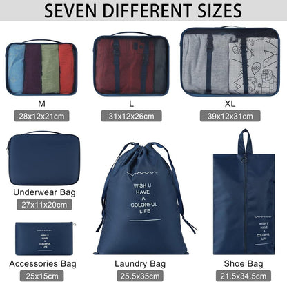 7-teiliges Kleidertaschen Set Verpackungswürfel Organizer Urlaub Reise Packing Cubes