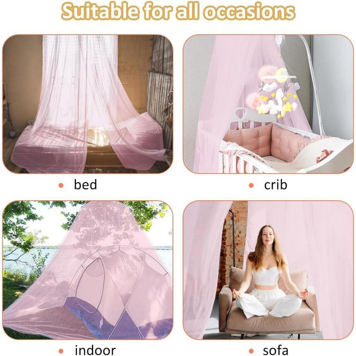 Moskitonetz Bett Rosa für Doppel- & Einzelbetten