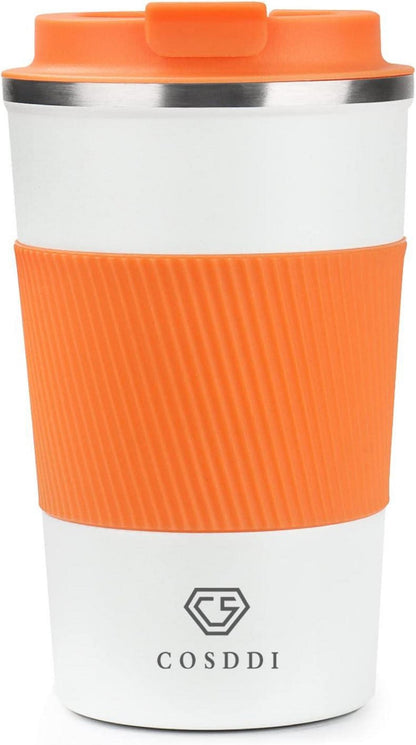 Isolierter Edelstahl-Becher Travel Mug mit Deckel 380ml Orange White
